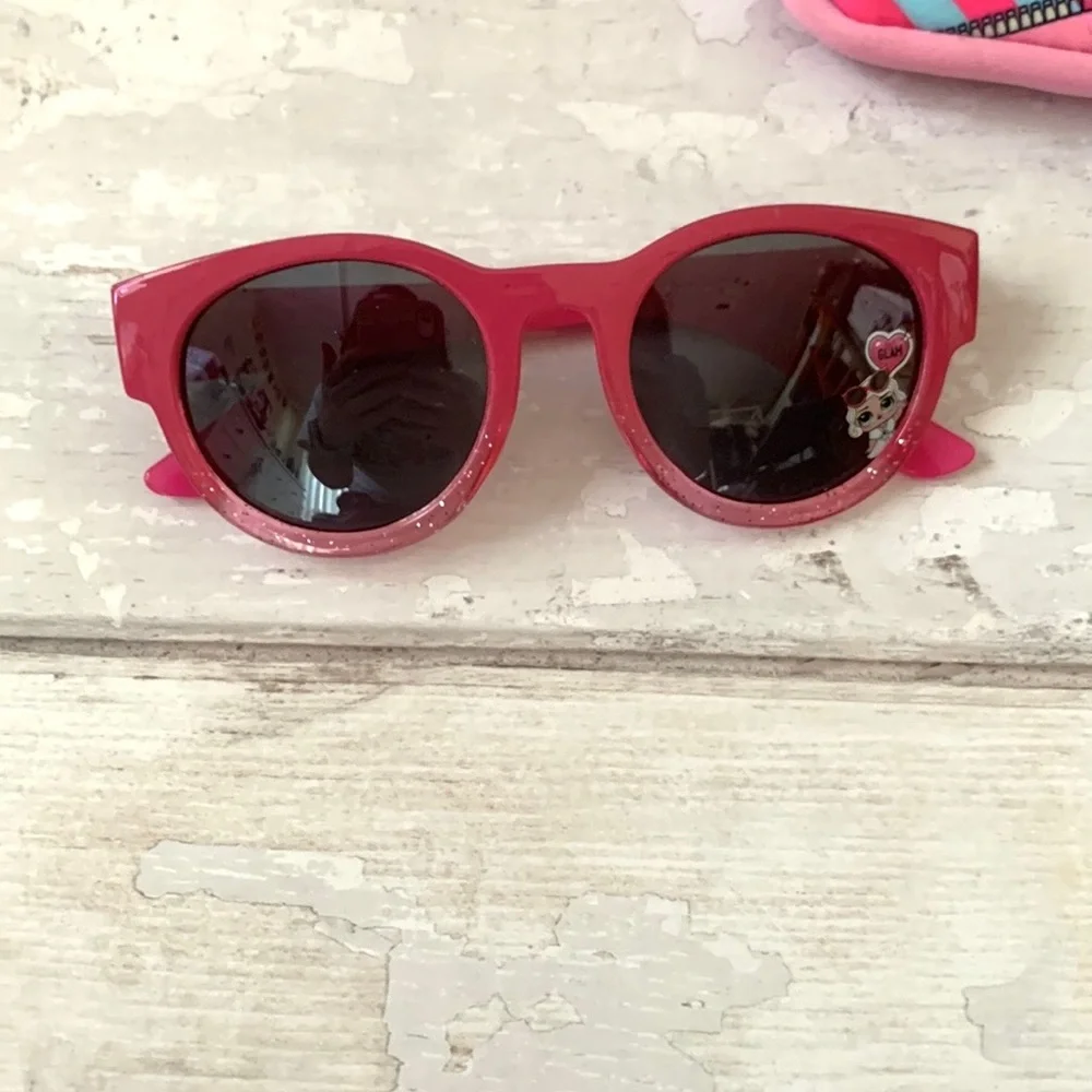 Girls Lol Doll Sunglasses & Carrying Case Pink Glitter Fits Toddlers & Kids
